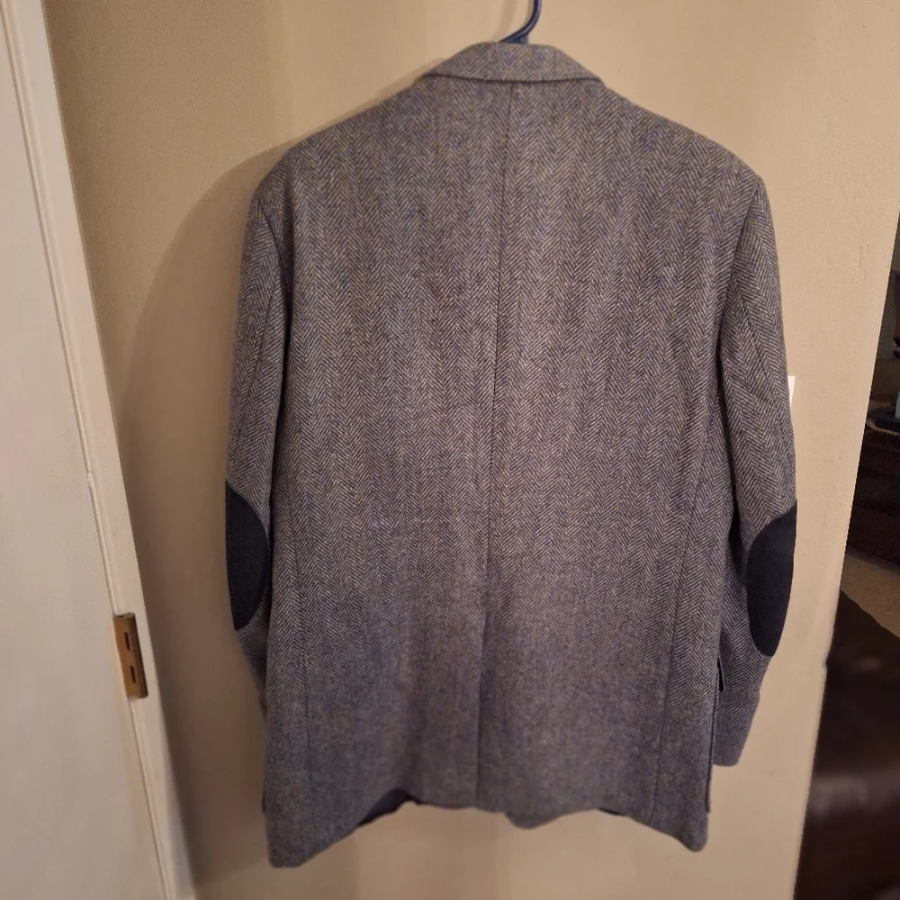Vintage Gray Wool Herringbone Suit Coat Blazer with Elbow Patches 44 L
